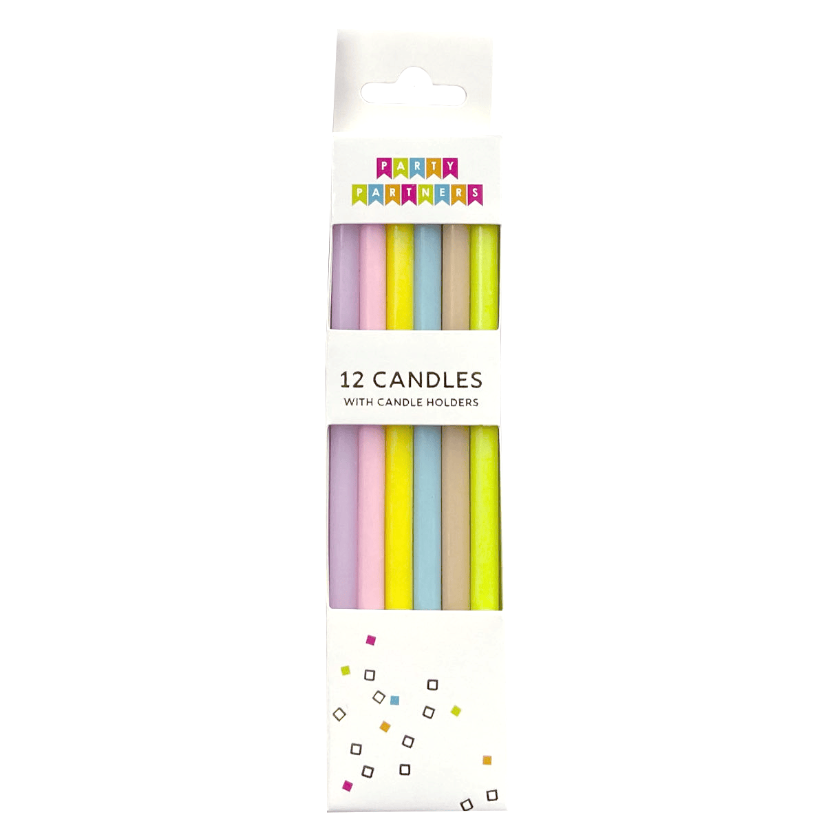 Set of pastel rainbow candles from Party Partners, featuring colorful, decorative candles for celebration and decor.